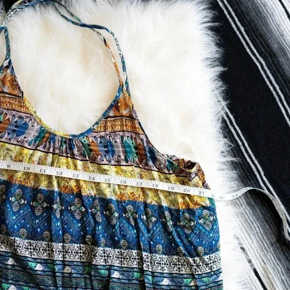 UMGEE SUNDRESS Sz Large MULTICOLOR POMPOM TASSEL SWING SWIM COVERUP BOHO - Picture 6 of 8